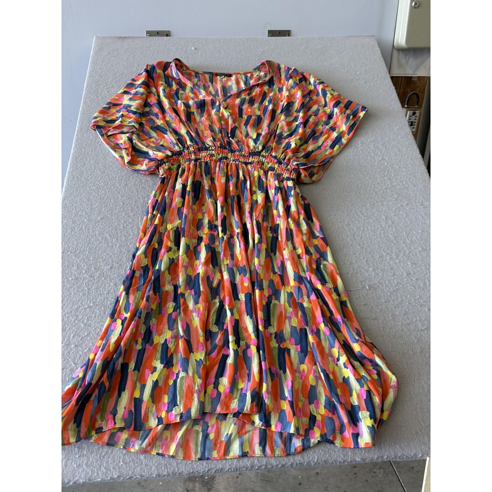 Jessica Rose Dress Womens 18 Multicolor Geometric Smocked Fit & Flare Sundress